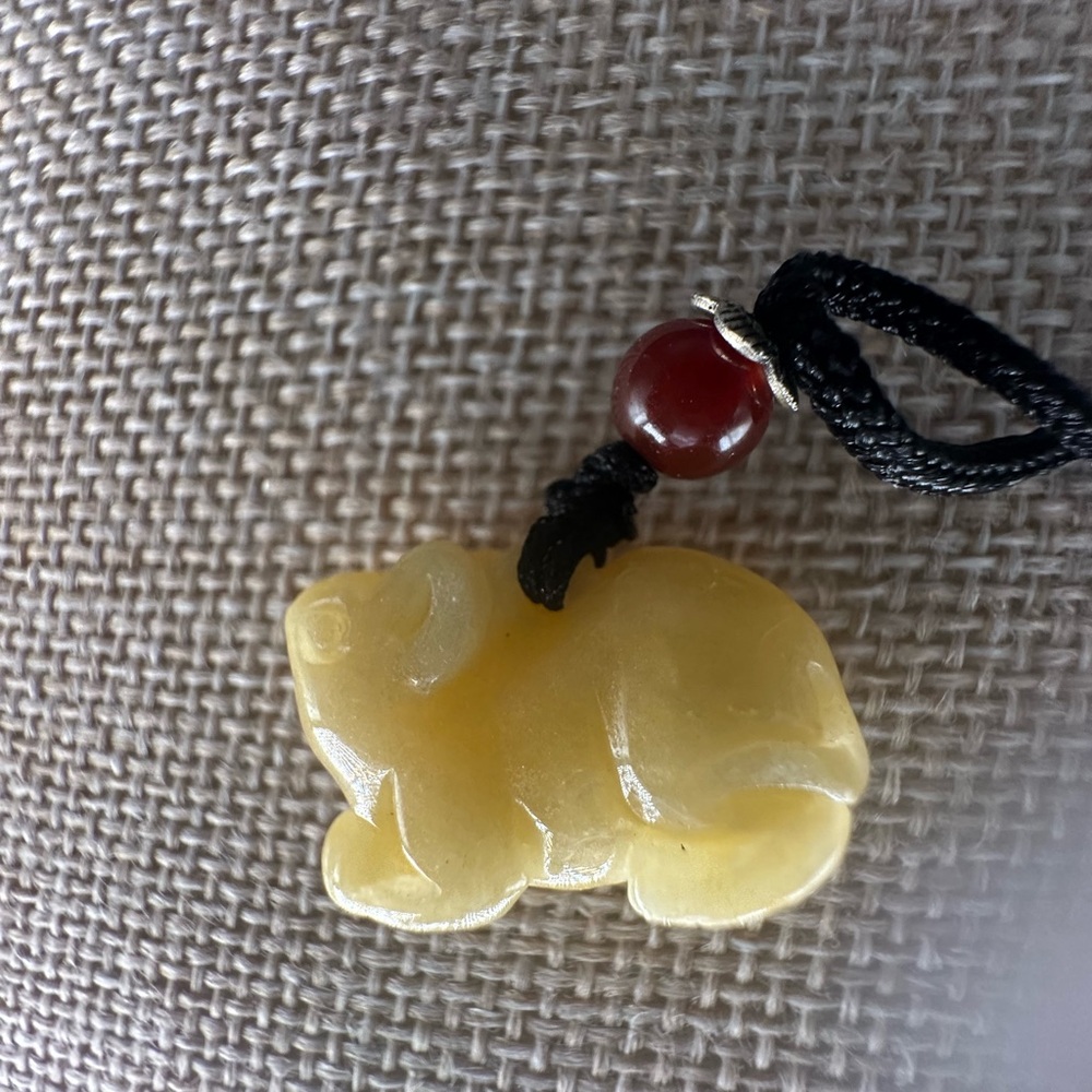 Yellow Jade Rat Carving Pendant Necklace on Black Adjustable Rope - Picture 16 of 16